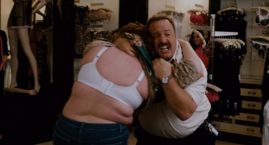 Paul Blart: Mall Cop - Blart wrestles a large woman